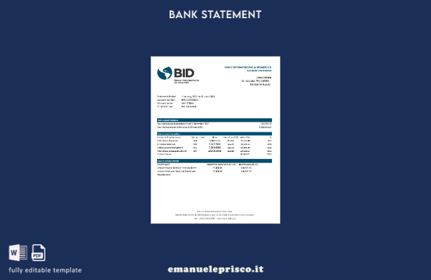 modello excel di estratto conto BID Ecuador Banco Interamericano de Desarrollo s